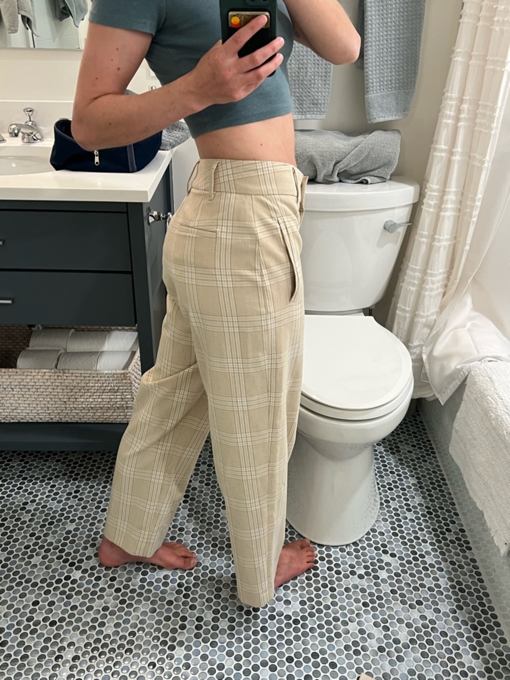 Wilfred Beige Plaid High-Rise Straight Trousers
